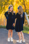 Family Navy Velvet Dress & Brown Gingham Button Down