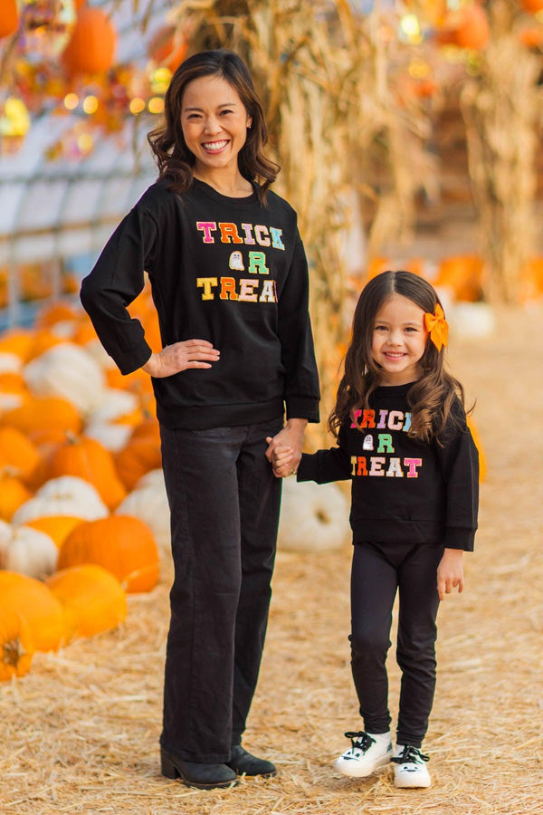 Mom & Me - "Trick Or Treat" Black Chenille Patch Top