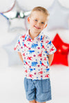 American Dinosaur Button Down Shirt | Sparkle in Pink