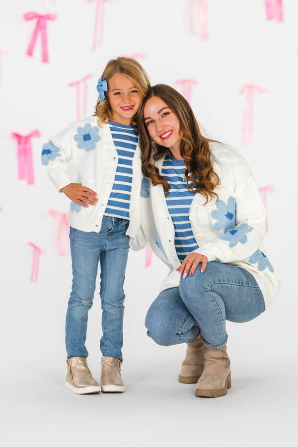 Mom & Me - Blue Flower Sweater Set