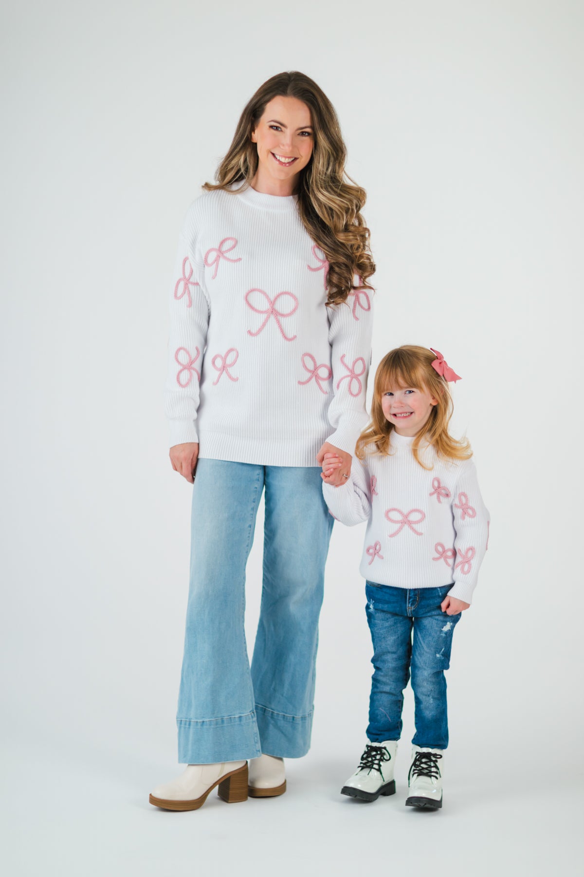 Mom & Me - White & Pink Bow Knit Sweater | Sparkle in Pink