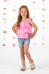 Pink Pom Pom Gemstone Denim Short Set | Sparkle in Pink