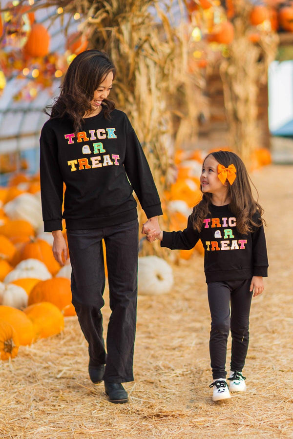 Mom & Me - "Trick Or Treat" Black Chenille Patch Top