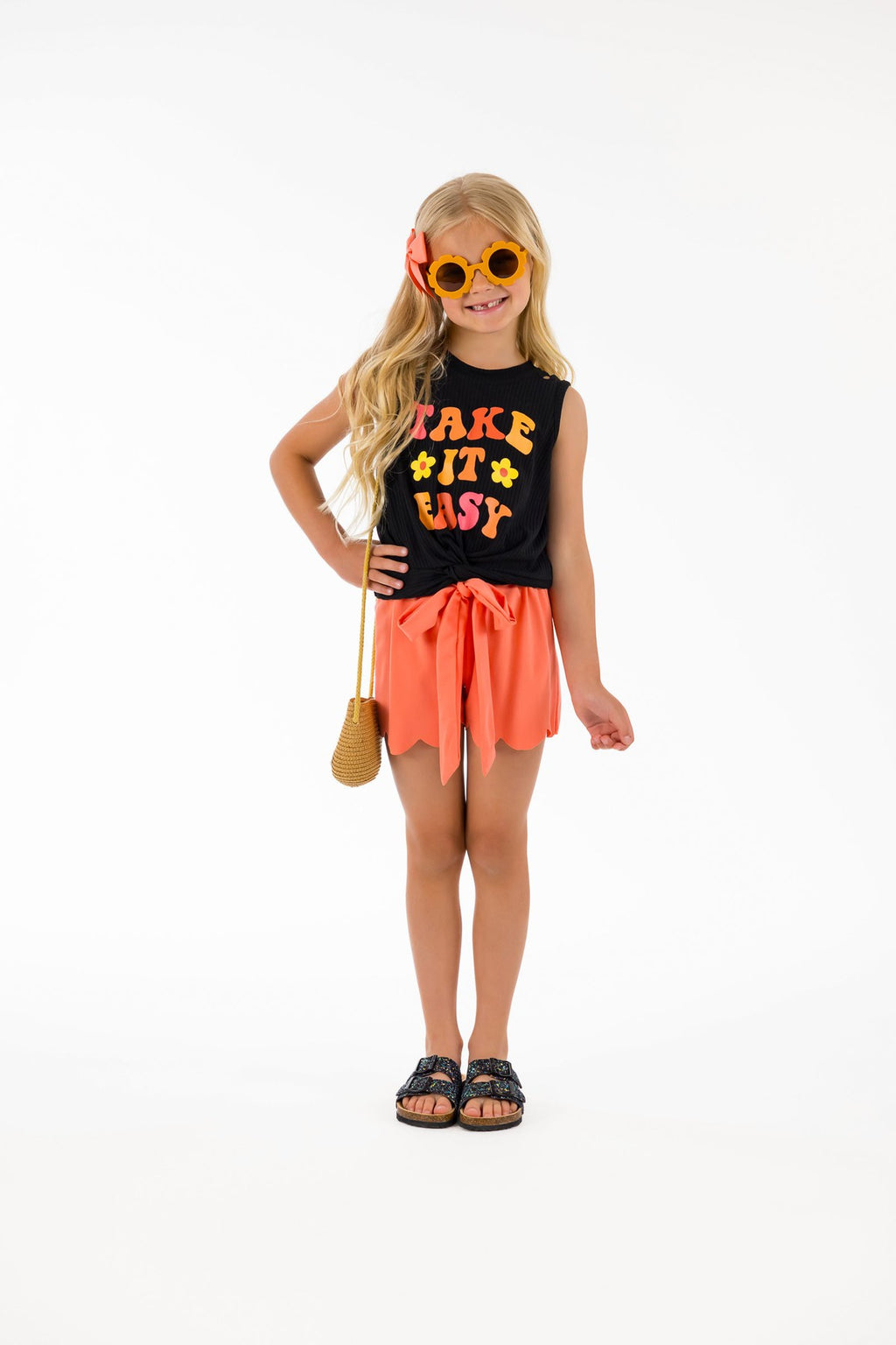 "Take It Easy" Coral Short Set - Sparkle in Pink