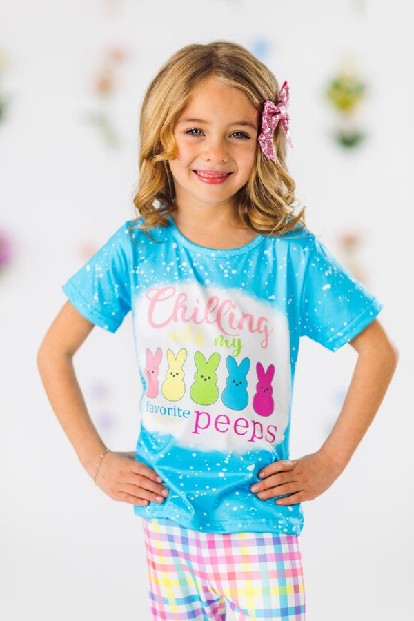 "Chilling With My Favorite Peeps" Blue Bell Bottom Set | Sparkle in Pink
