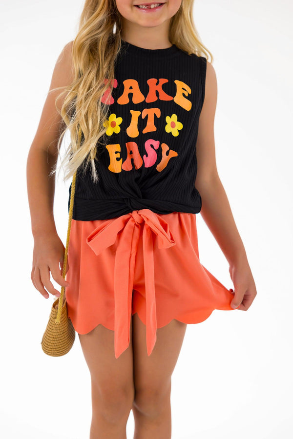 "Take It Easy" Coral Short Set - Sparkle in Pink
