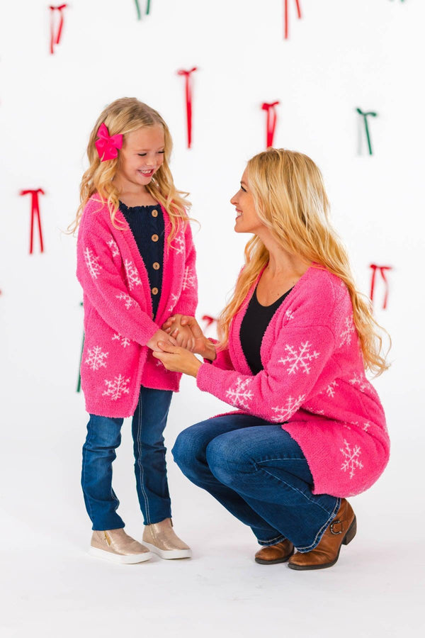 Mom & Me - Cozy Pink Snowflake Cardigan