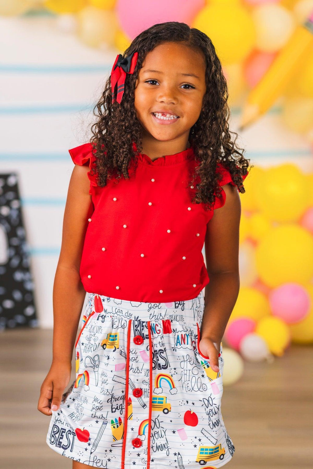 Red & White Pearl Doodle Skirt Set | Sparkle in Pink
