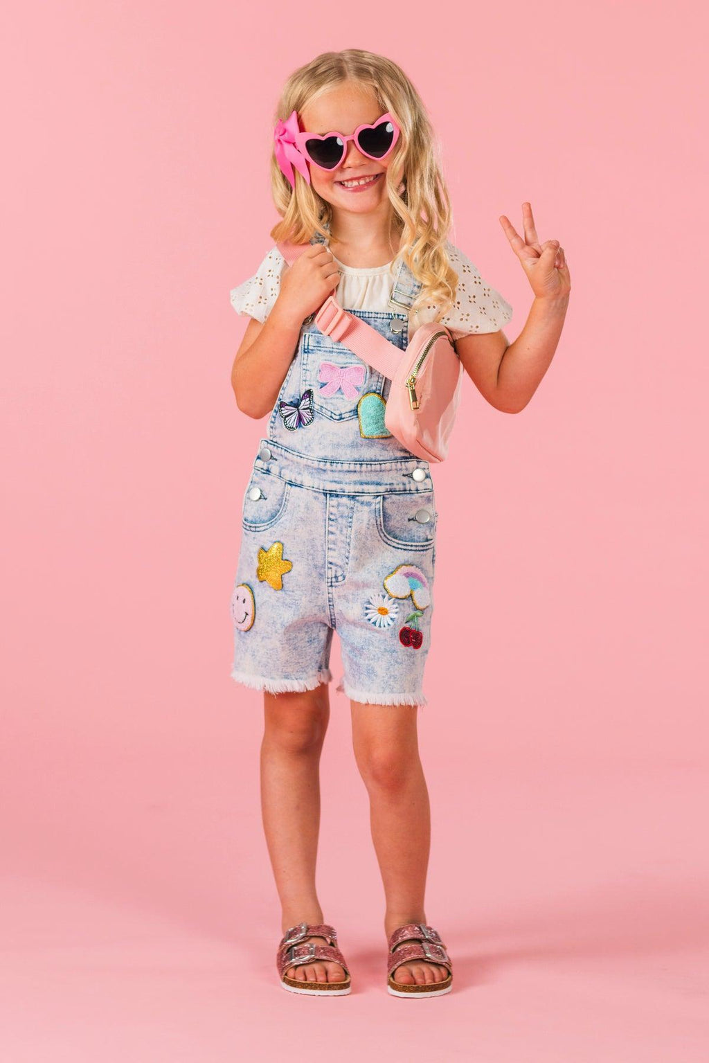 Summer Patches Denim Overalls | Sparkle in Pink