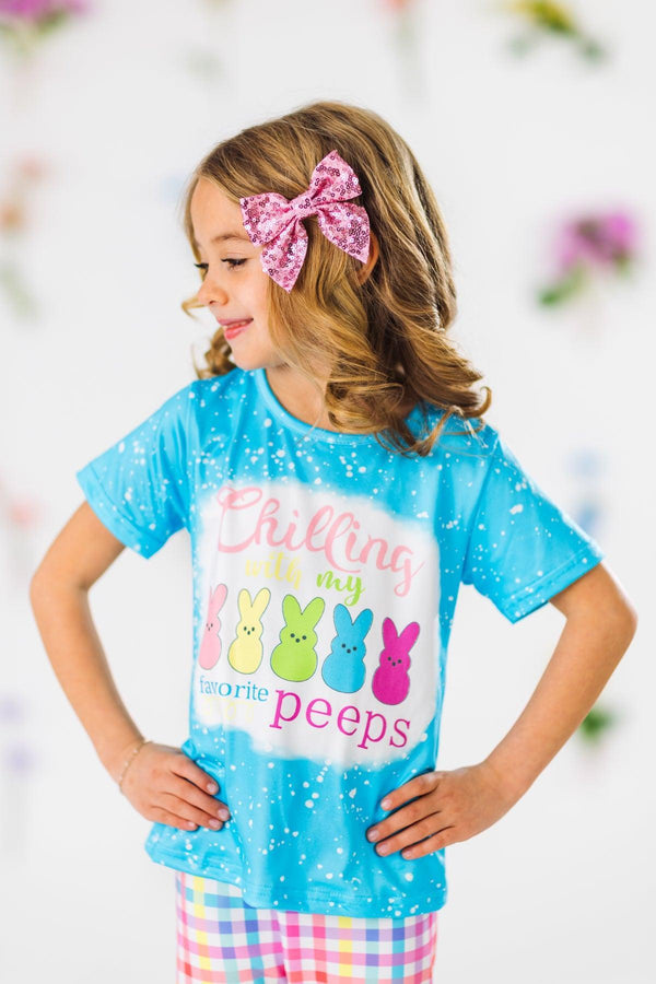 "Chilling With My Favorite Peeps" Blue Bell Bottom Set | Sparkle in Pink