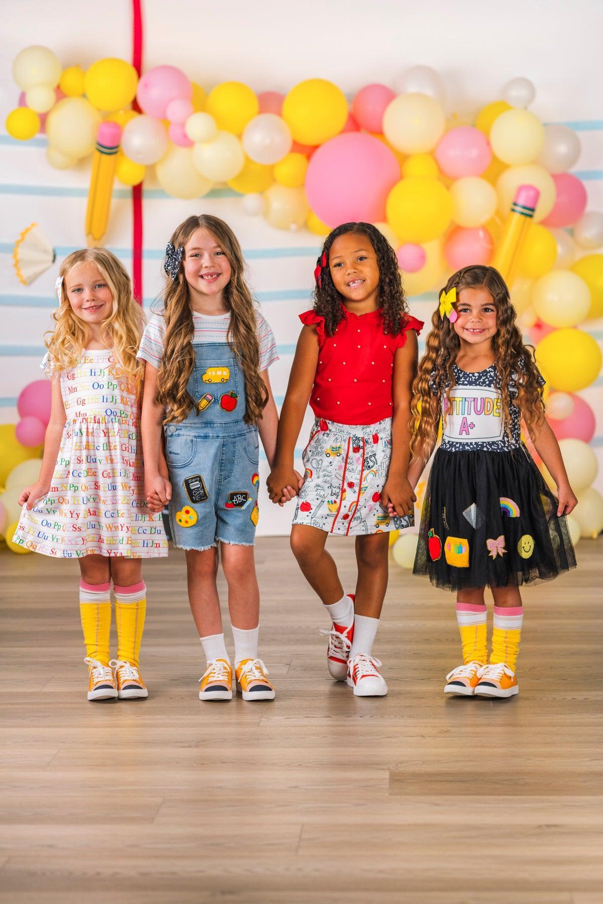 School Patch Denim Overall Set | Sparkle in Pink