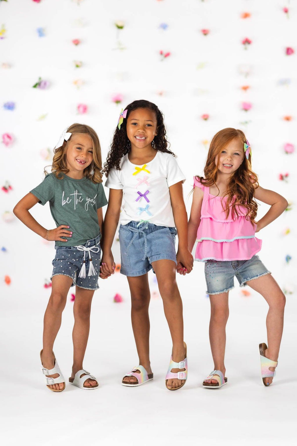 Pink Pom Pom Gemstone Denim Short Set | Sparkle in Pink