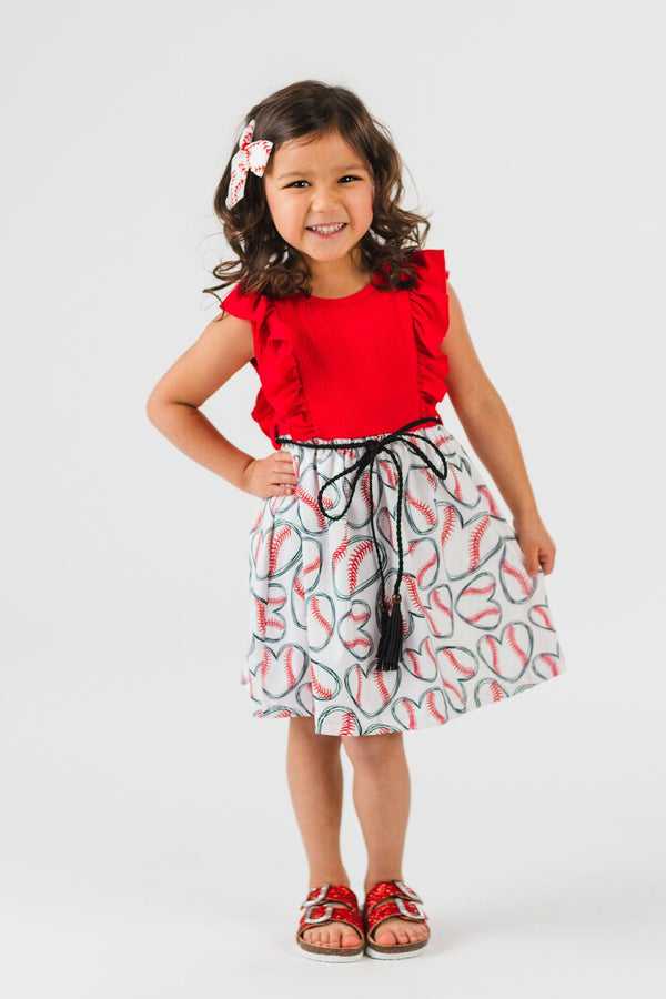 Red & White Baseball Heart Dress | Sparkle in Pink