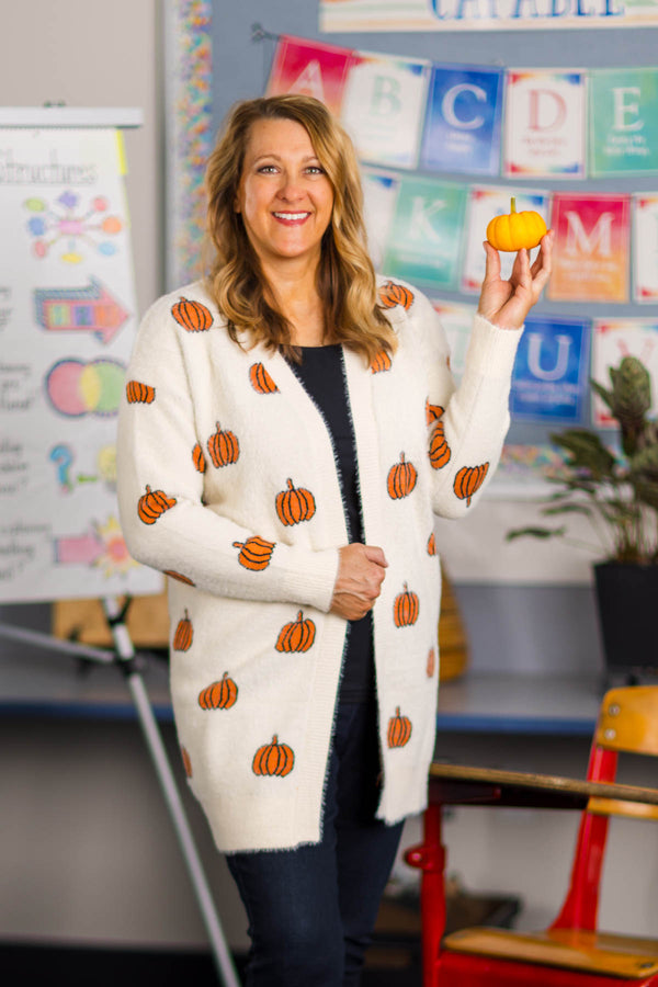Mom & Me - Cozy Cream Pumpkin Cardigan