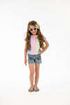 Pastel Rainbow Sequin Denim Short Set - Sparkle in Pink