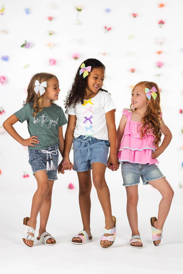 Pink Pom Pom Gemstone Denim Short Set | Sparkle in Pink