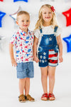 Stars & Stripes Sequin Denim Overalls | Sparkle in Pink