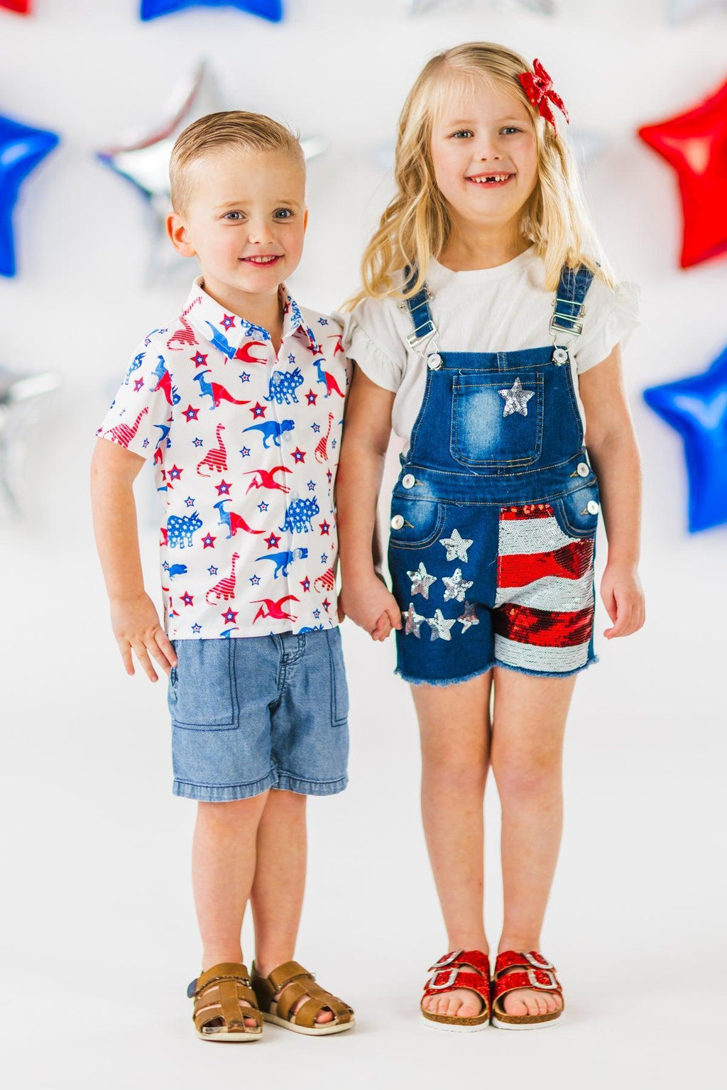 Stars & Stripes Sequin Denim Overalls | Sparkle in Pink