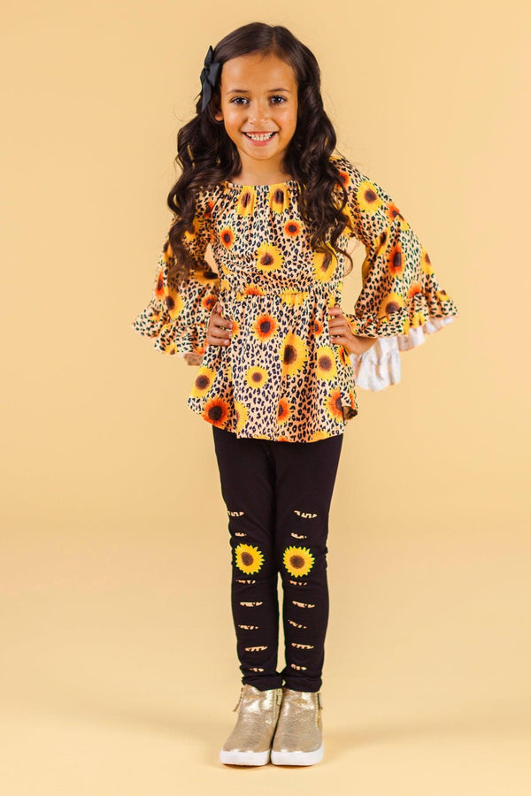 Sunflower Leopard Bell Sleeve Pant Set | Sparkle in Pink