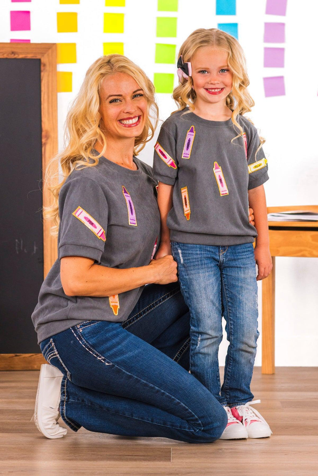 Mom & Me - Gray Corduroy Crayon Top | Sparkle in Pink