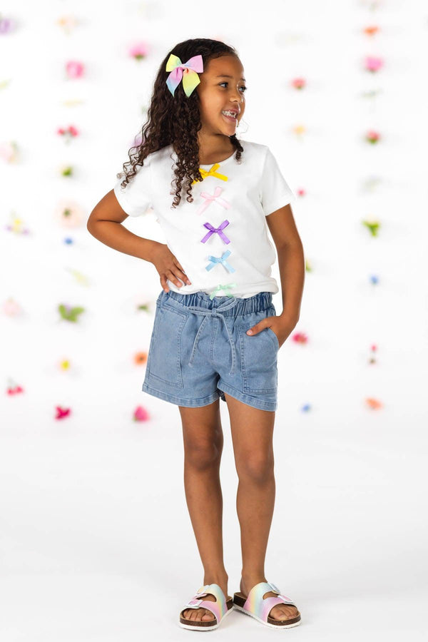 Pastel Bow Denim Short Set | Sparkle in Pink