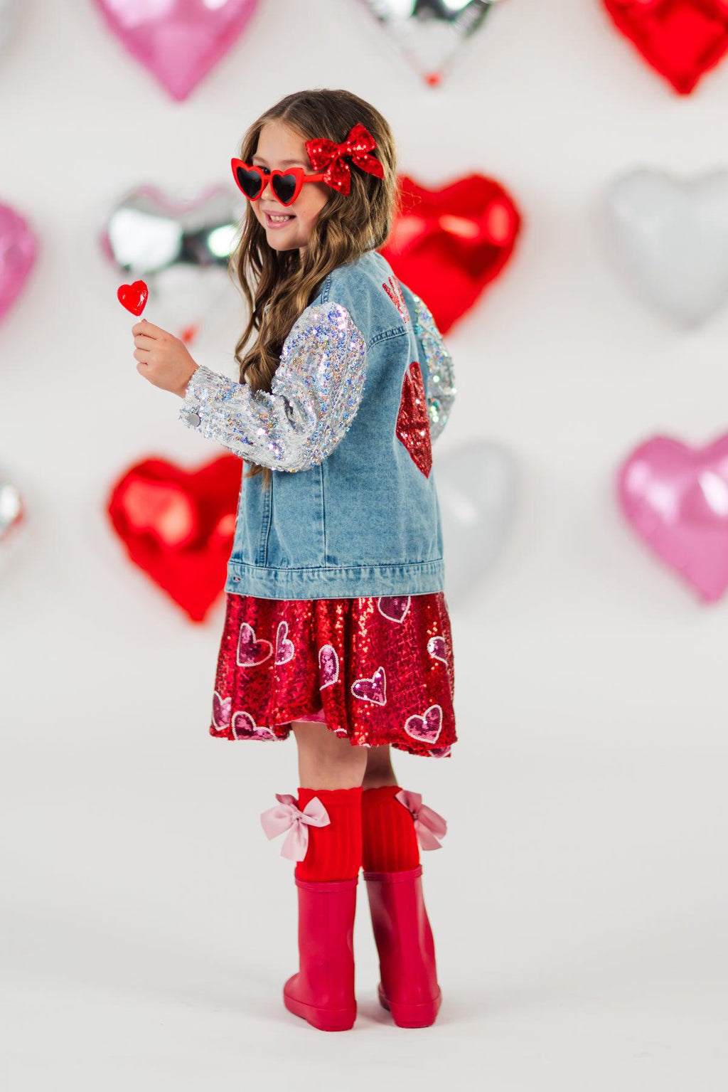 "Mini" Sequin Heart Denim Jacket | Sparkle in Pink
