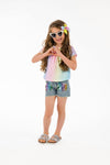 Pastel Rainbow Sequin Denim Short Set - Sparkle in Pink