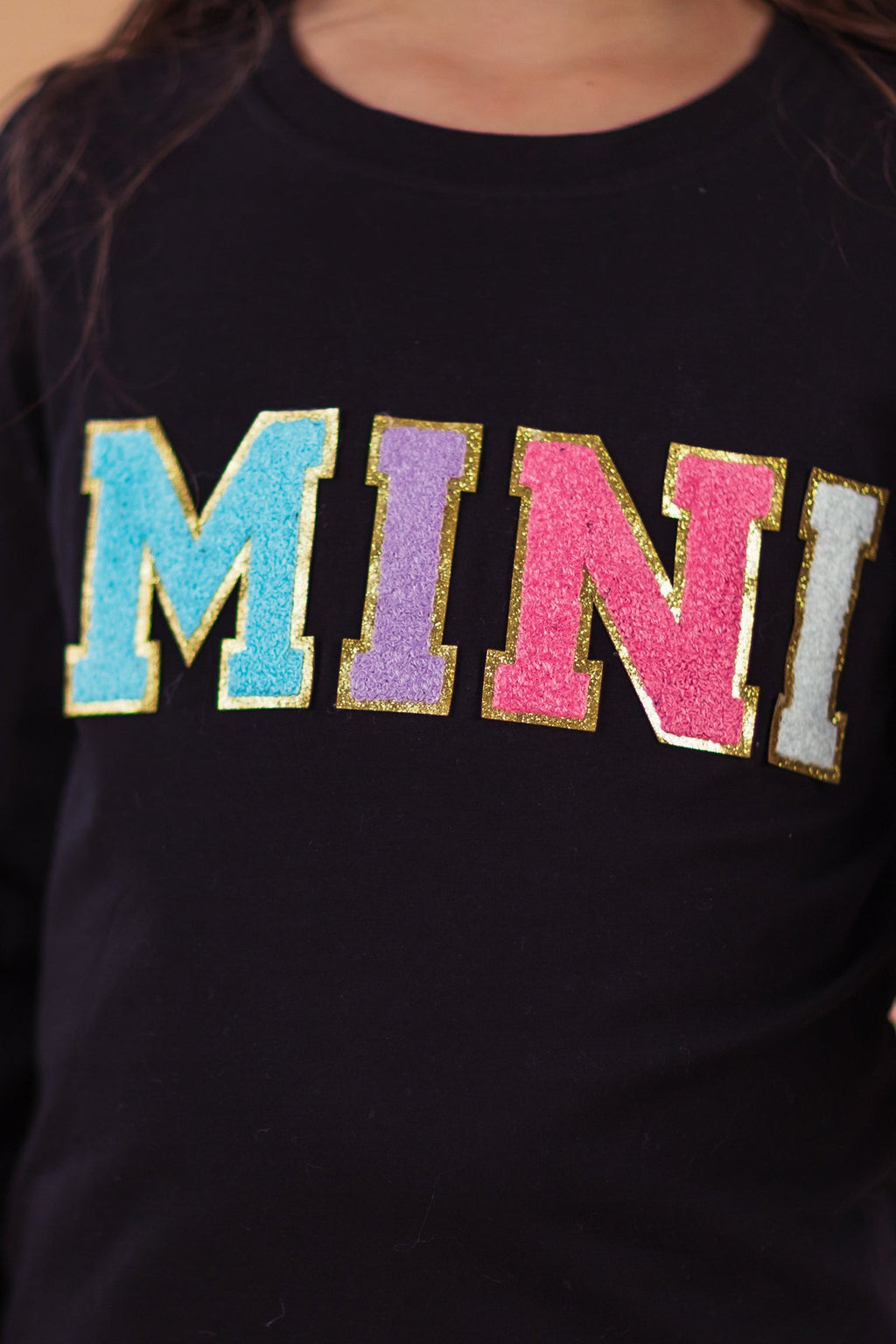 Mom & Me - "Mama & Mini" Black Chenille Patch Top | Sparkle in Pink