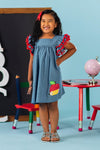 Apple Pom Pom Chambray Dress | Sparkle in Pink