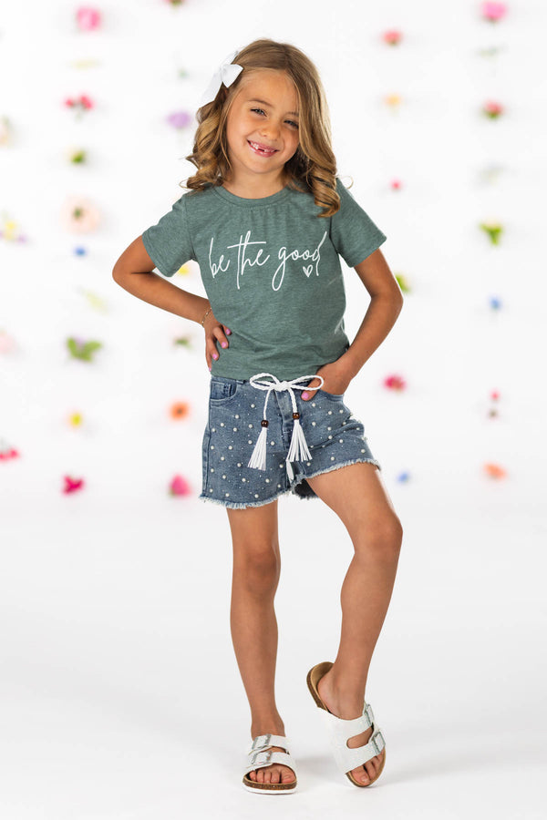 "Be The Good" Denim Short Set | Sparkle in Pink