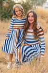 Mom & Me - Blue & White Striped Dress | Sparkle in Pink