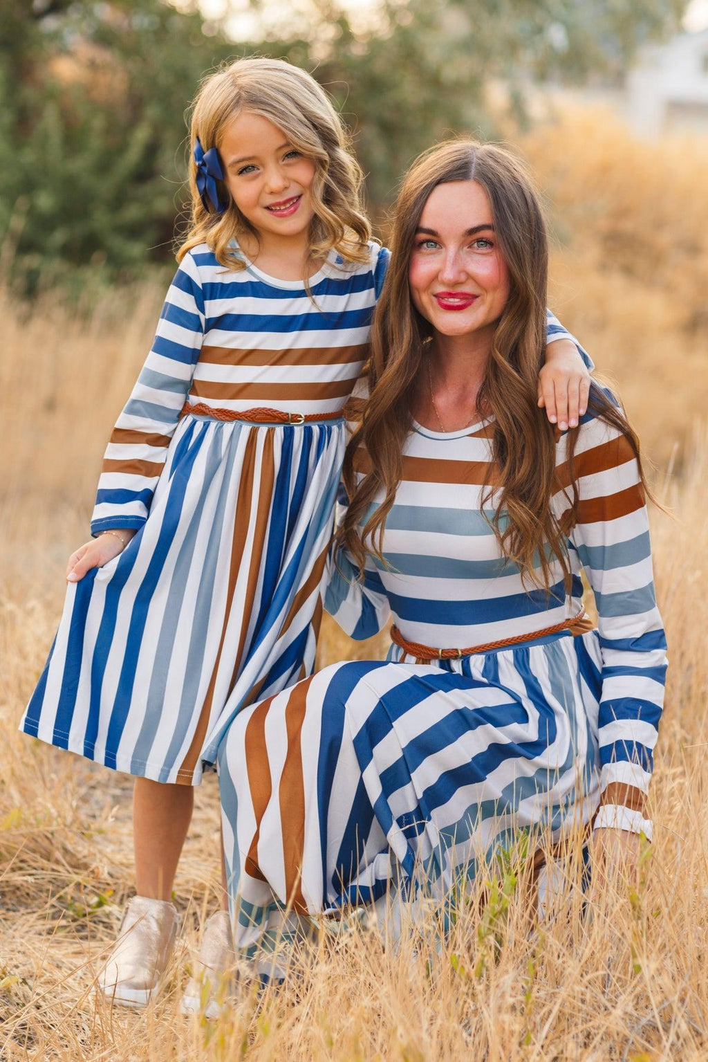 Mom & Me - Blue & White Striped Dress | Sparkle in Pink