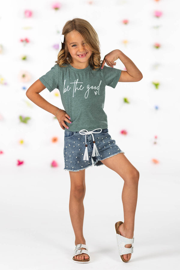 "Be The Good" Denim Short Set | Sparkle in Pink
