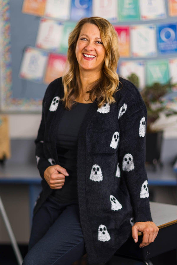 Mom & Me - Cozy Black Ghost Cardigan