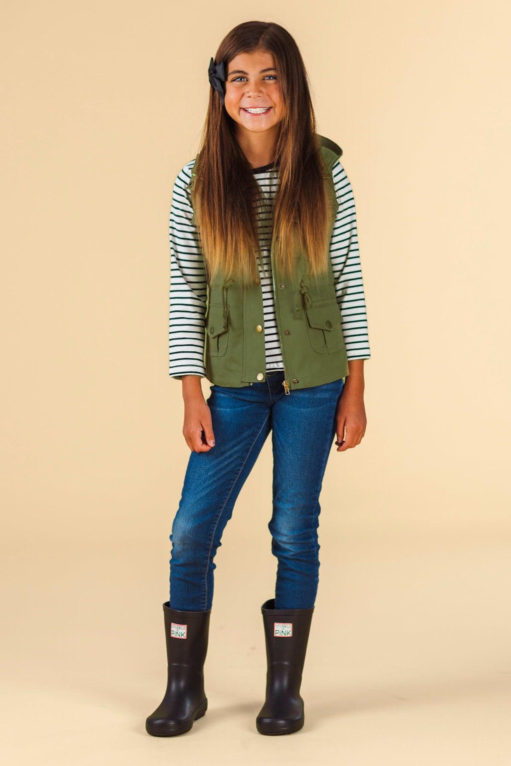 Long Sleeve Stripe Vest Set | Sparkle in Pink