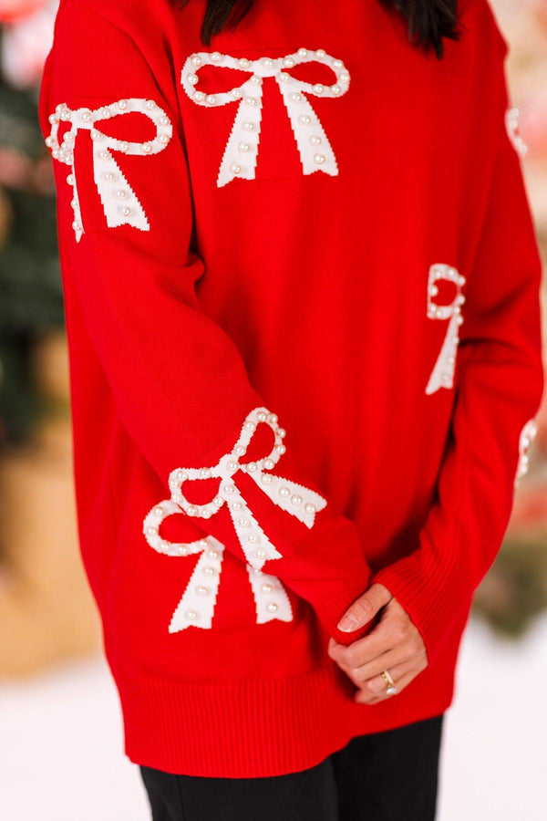 Mom & Me - Red Pearl Bow Sweater