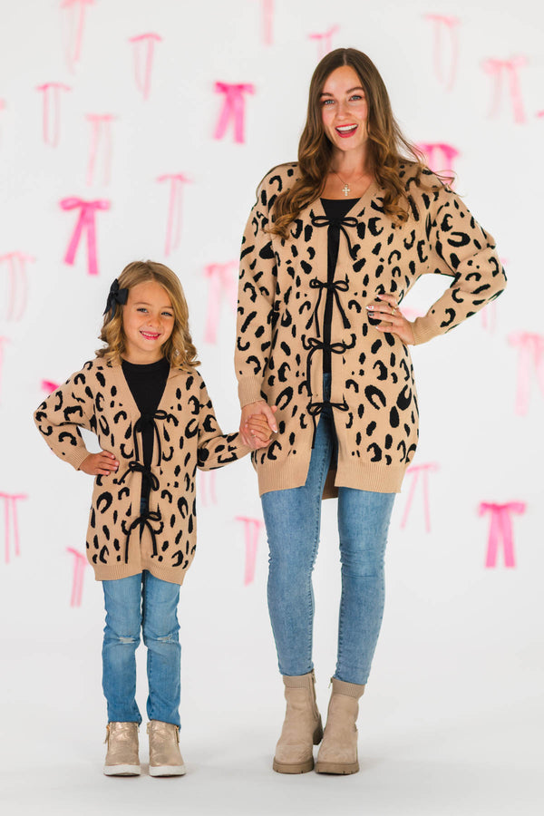 Mom & Me - Leopard Print Lace-Up Cardigan