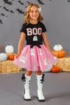 "Boo" Black & Pink Sequin Tutu Skirt Set | Sparkle in Pink