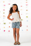 Crochet Lace Flower Denim Short Set | Sparkle in Pink