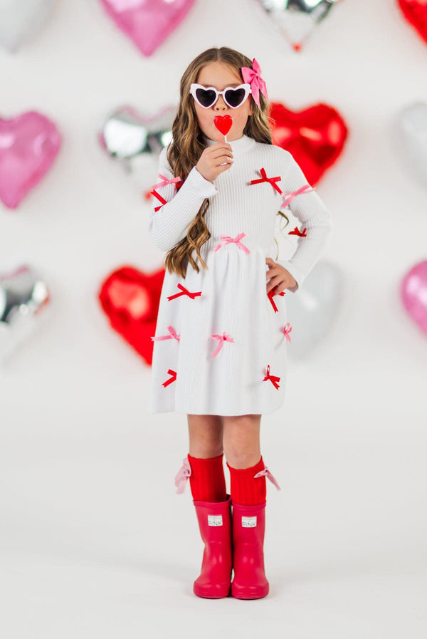 Red & Pink Bow Sweater Dress | Sparkle in Pink