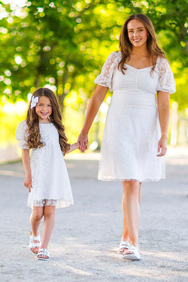 Mom & Me - White Glitter Daisy Tulle Dress | Sparkle in Pink
