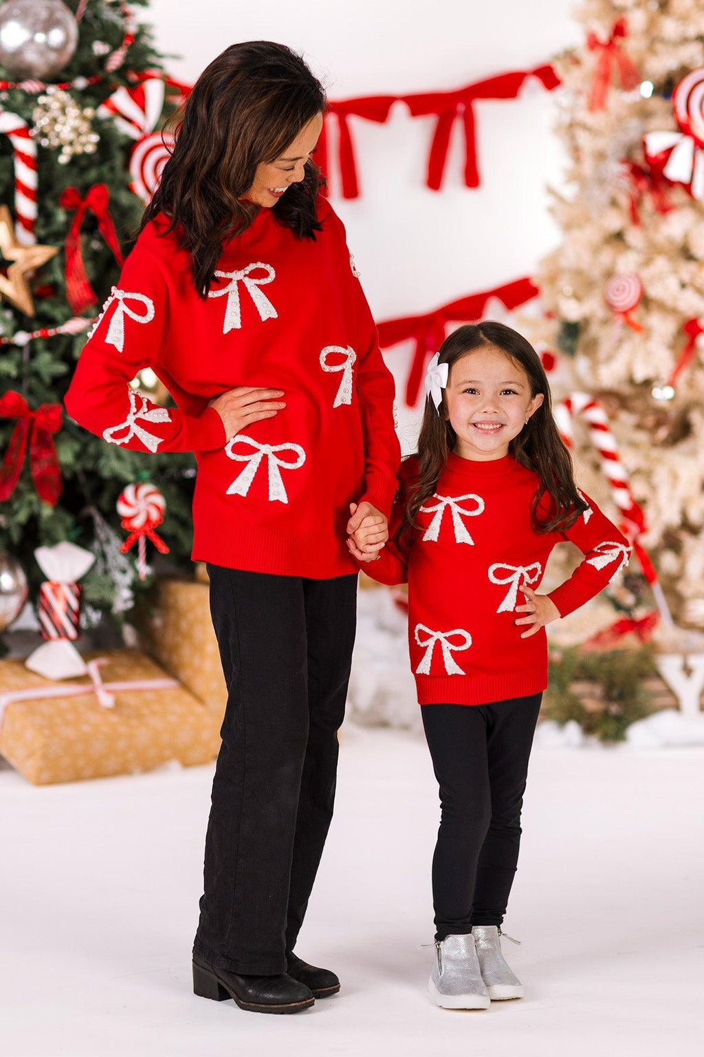 Mom & Me - Red Pearl Bow Sweater