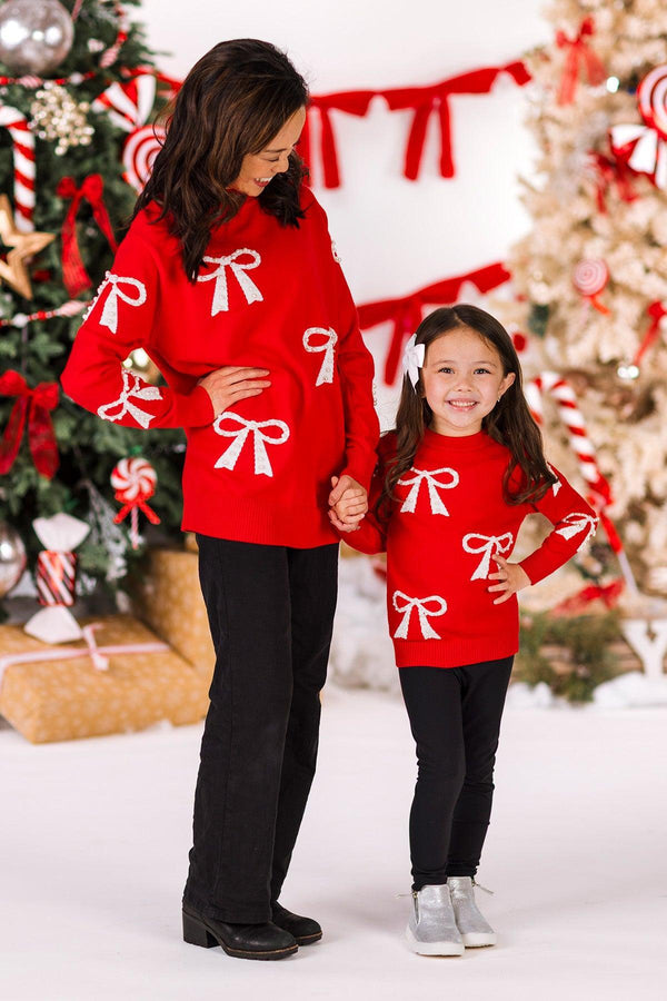Mom & Me - Red Pearl Bow Sweater