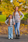 Mom & Me - Gray Bow Knit Sweater & Denim Pant Set