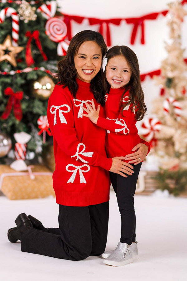 Mom & Me - Red Pearl Bow Sweater