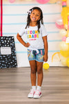 "Pre School - Sixth Grade" Crayon Denim Short Set | Sparkle in Pink