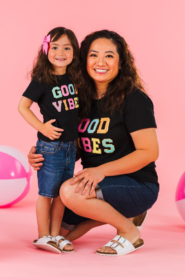 Mom & Me - "Good Vibes" Rainbow Chenille Patch Top | Sparkle in Pink
