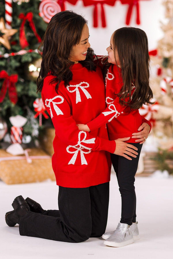 Mom & Me - Red Pearl Bow Sweater