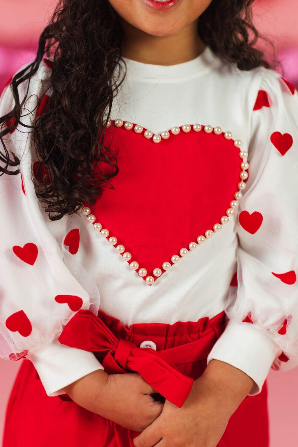 Hearts & Pearls Red Skirt Set or Onesie
