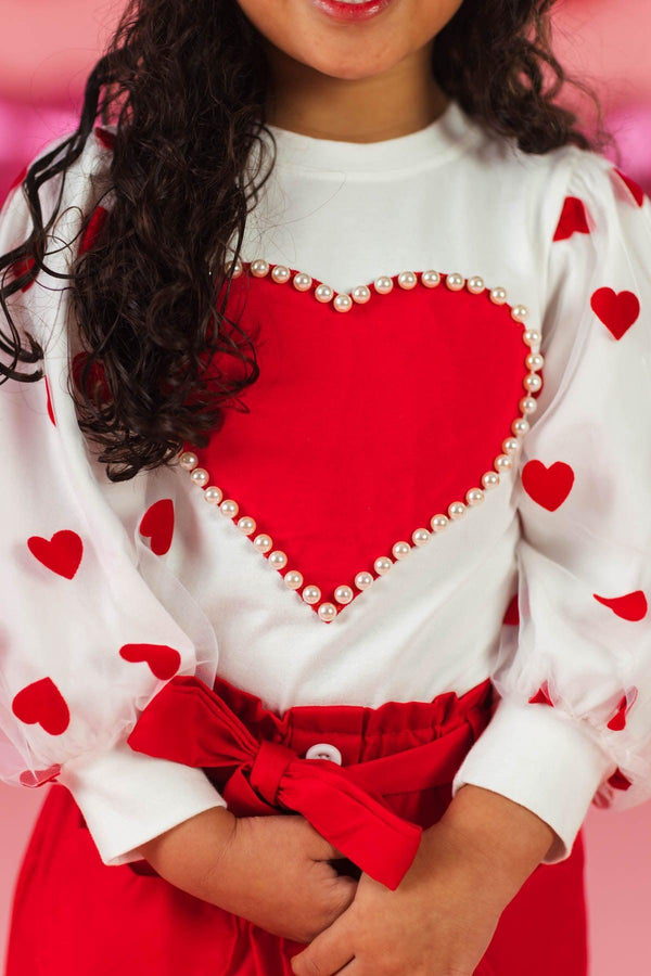 Hearts & Pearls Red Skirt Set or Onesie